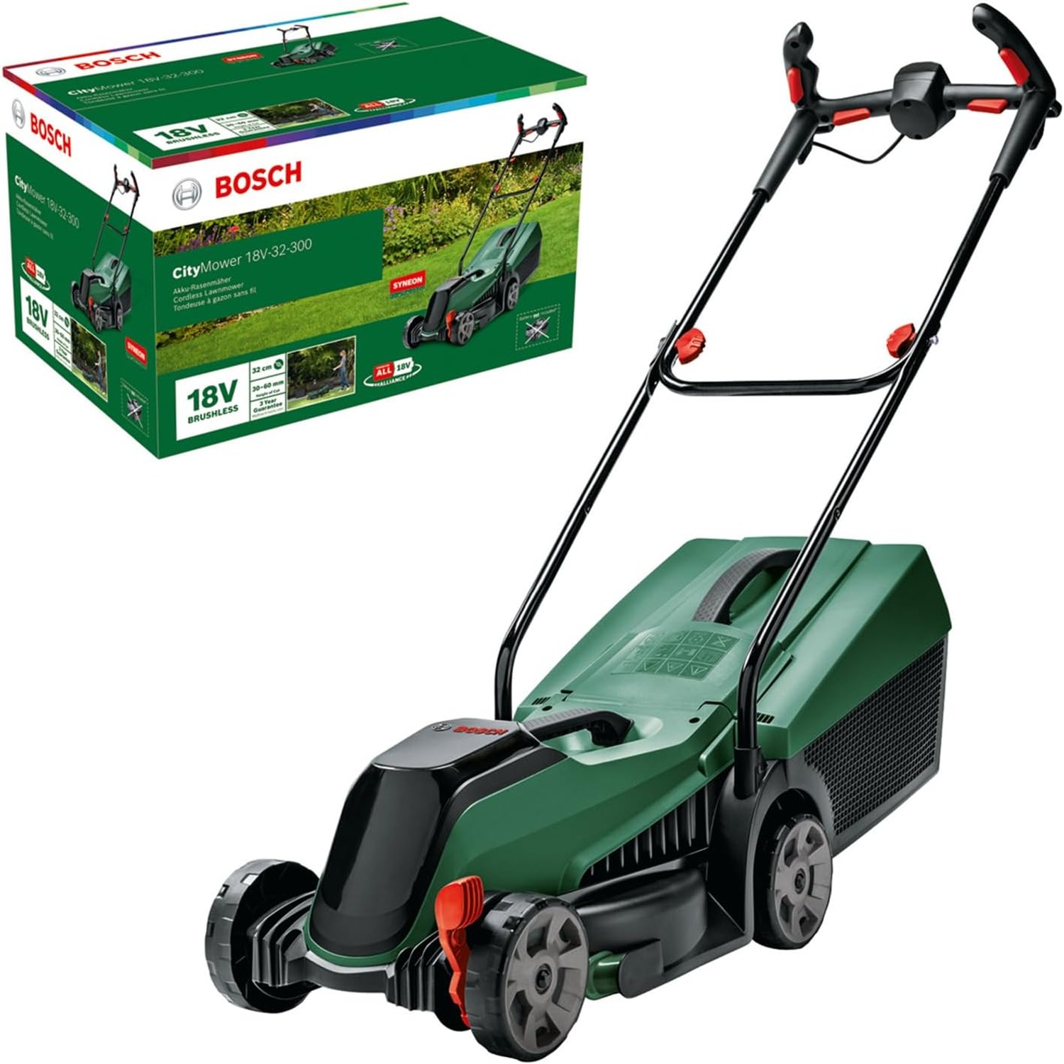 CityMower 18V-32-300 Cordless Lawn Mower Kit with 4.0Ah Battery and Fast Charger